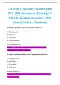 251 Week 2 Quiz Exam 3 &lpar;Latest Update &NewLine;2025 &sol; 2026&rpar; Anatomy and Physiology IV &NewLine;with Lab &vert; Questions & Answers &vert; 100&percnt; &NewLine;Correct &vert; Grade A - Chamberlain