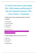 251 Week 2 Quiz Exam 4 &lpar;Latest Update &NewLine;2025 &sol; 2026&rpar; Anatomy and Physiology IV &NewLine;with Lab &vert; Questions & Answers &vert; 100&percnt; &NewLine;Correct &vert; Grade A - Chamberlain