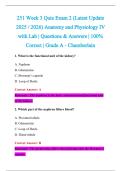 251 Week 3 Quiz Exam 2 &lpar;Latest Update &NewLine;2025 &sol; 2026&rpar; Anatomy and Physiology IV &NewLine;with Lab &vert; Questions & Answers &vert; 100&percnt; &NewLine;Correct &vert; Grade A - Chamberlain