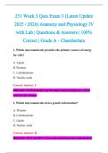 251 Week 3 Quiz Exam 3 &lpar;Latest Update &NewLine;2025 &sol; 2026&rpar; Anatomy and Physiology IV &NewLine;with Lab &vert; Questions & Answers &vert; 100&percnt; &NewLine;Correct &vert; Grade A - Chamberlain