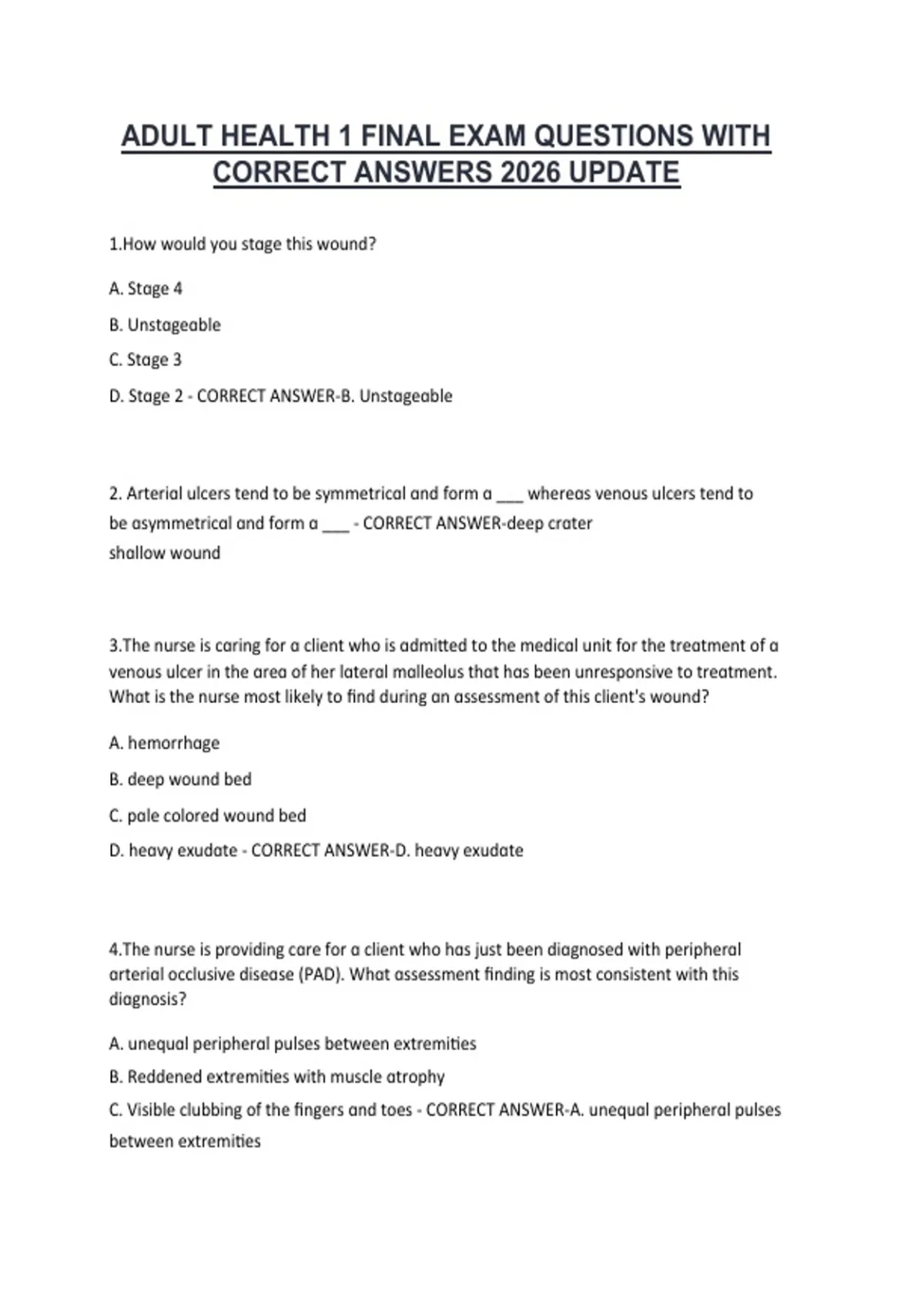 Adult Health I Final Exam 2026 Questions and Correct Answers Updated ...