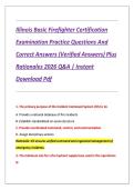Illinois Basic Firefighter Certification &NewLine;Examination Practice Questions And &NewLine;Correct Answers &lpar;Verified Answers&rpar; Plus &NewLine;Rationales 2026 Q&A &vert; Instant &NewLine;Download Pdf