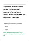 Illinois Clinical Laboratory Scientist &NewLine;Licensing Examination Practice &NewLine;Questions And Correct Answers &NewLine;&lpar;Verified Answers&rpar; Plus Rationales 2026 &NewLine;Q&A &vert; Instant Download Pdf