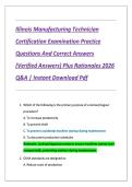 Illinois Manufacturing Technician &NewLine;Certification Examination Practice &NewLine;Questions And Correct Answers &NewLine;&lpar;Verified Answers&rpar; Plus Rationales 2026 &NewLine;Q&A &vert; Instant Download Pdf 