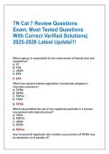TN Cat 7 Review Questions &NewLine;Exam&comma; Most Tested Questions&NewLine;With Correct Verified Solutions&vert; &NewLine;2025-2026 Latest Update&excl;&excl;&excl;