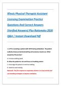 Illinois Physical Therapist Assistant &NewLine;Licensing Examination Practice &NewLine;Questions And Correct Answers &NewLine;&lpar;Verified Answers&rpar; Plus Rationales 2026 &NewLine;Q&A &vert; Instant Download Pdf