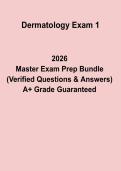 &NewLine;Dermatology Exam 1 &vert; Practice Questions&comma; Answers & Study Guide for Skin Disorders PDF 2026