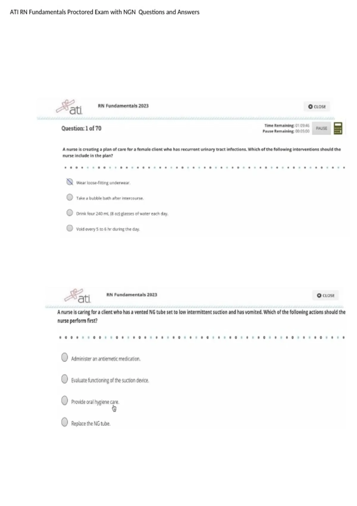 ATI RN Fundamentals 2026 NGN Proctored Exam 70 Questions and Answers ...
