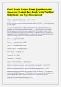 Excel Crash Course Exam Questions and&NewLine;Answers &vert; Latest Test Bank with Verified&NewLine;Solutions &vert; A&plus; Pass Guaranteed&NewLine;