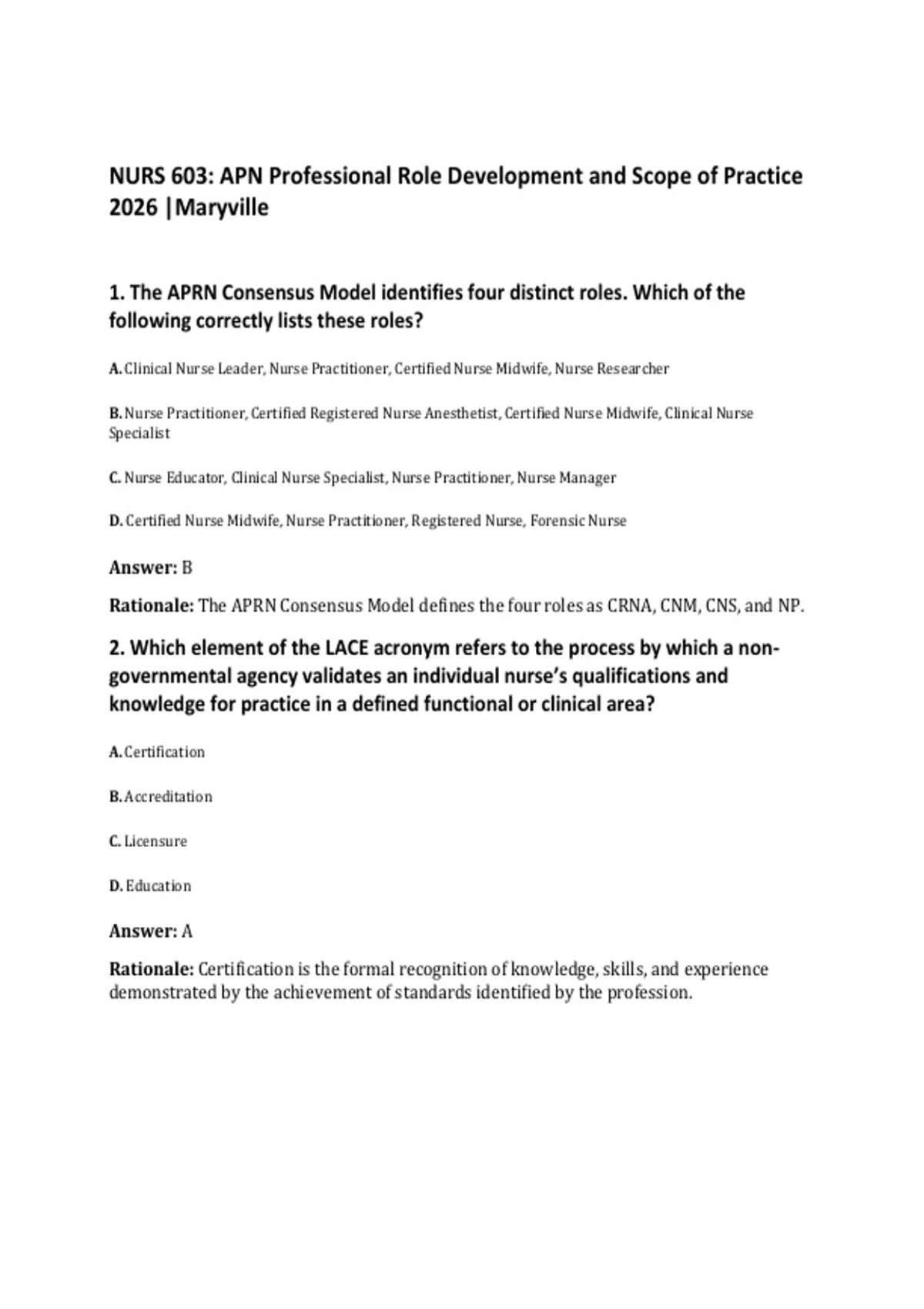 NURS 603: APN Professional Role Development and Scope of Practice 2026 ...