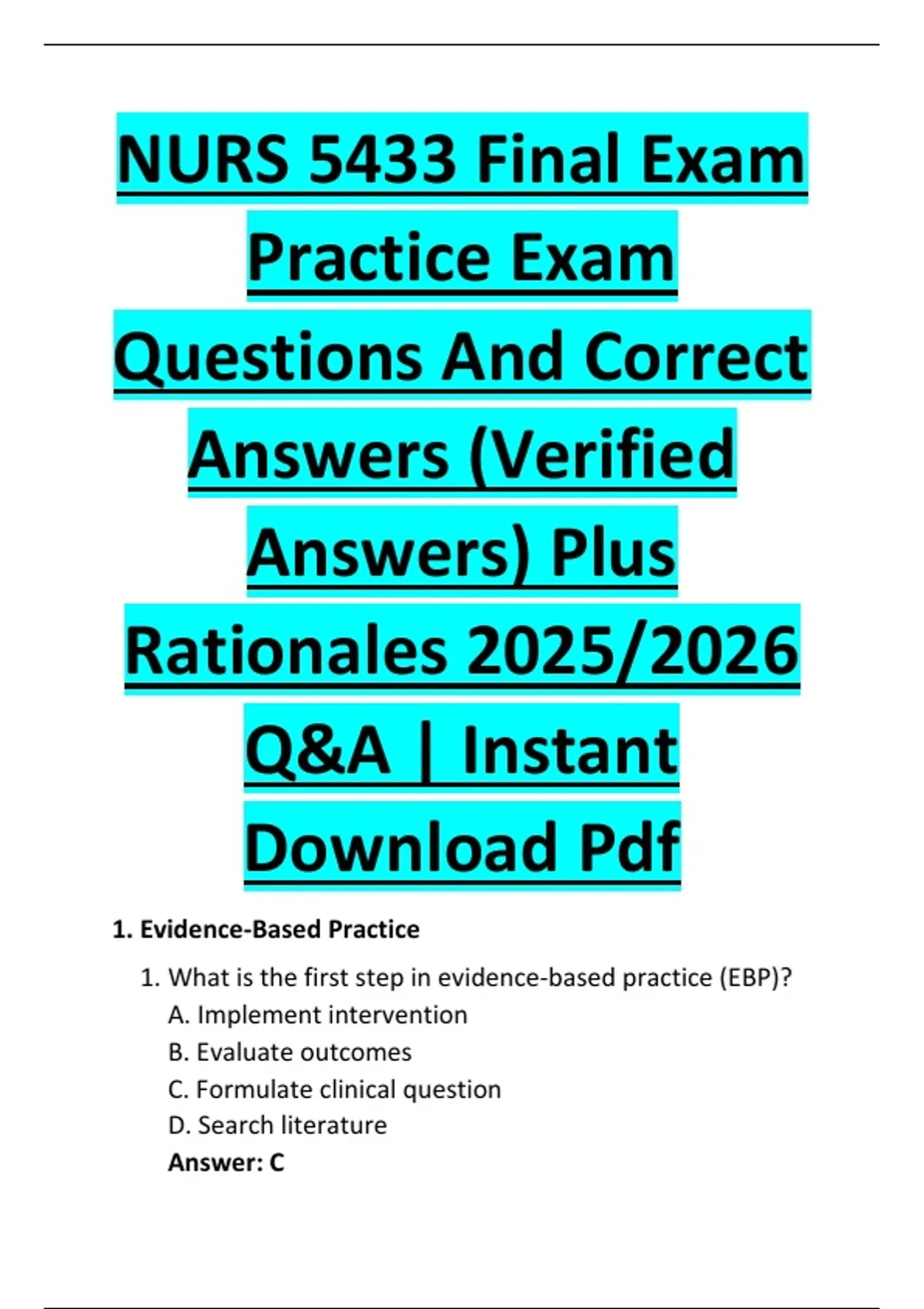 NURS 5433 Final Exam Practice Exam Questions And Correct Answers ...