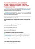 PUBLIC SPEAKING FINAL EXAM 2026&sol;2027 ACTUAL EXAM QUESTIONS AND VERIFIED CORRECT ANSWERS COMPLETE STUDY GUIDE PASS GUARANTEED