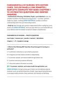 FUNDAMENTALS OF NURSING 10TH EDITION CAROL TAYLOR&comma; PAMELA LYNN AND JENNIFER L BARTLETT COMPLETE TEST BANK CHAPTERS 1 TO 47 PRACTICE QUESTIONS AND VERIFIED ANSWERS