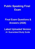 Public Speaking Final Exam 2026 &vert; Practice Questions & Study Guide with Answers PDF