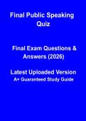 Final Public Speaking Quiz 2026 &vert; Exam Practice Questions & Answers PDF