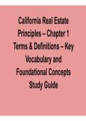 California Real Estate Principles Chapter 1 Terms and Definitions Key Vocabulary and Foundational Concepts Study Guide Practice Questions and Answers 2025&sol; 2026