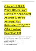 Colorado P&period;O&period;S&period;T&period; &NewLine;Police Officer Exam &NewLine;Questions And Correct &NewLine;Answers &lpar;Verified &NewLine;Answers&rpar; Plus &NewLine;Rationales 2025&sol;2026 &NewLine;Q&A &vert; Instant &NewLine;Download Pdf 