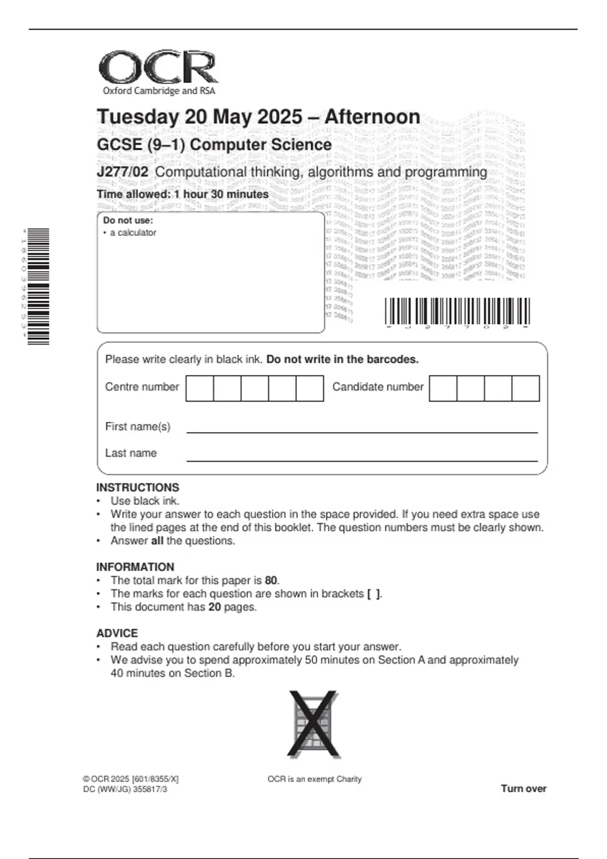 OCR GCSE Computer Science J277/02 Exam 2025 and mark scheme - OCR GCSE ...