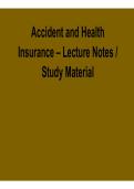 Accident and Health Insurance Lecture Notes Study Material Key Concepts Practice Questions and Answers Complete Exam Prep 2025&sol; 2026
