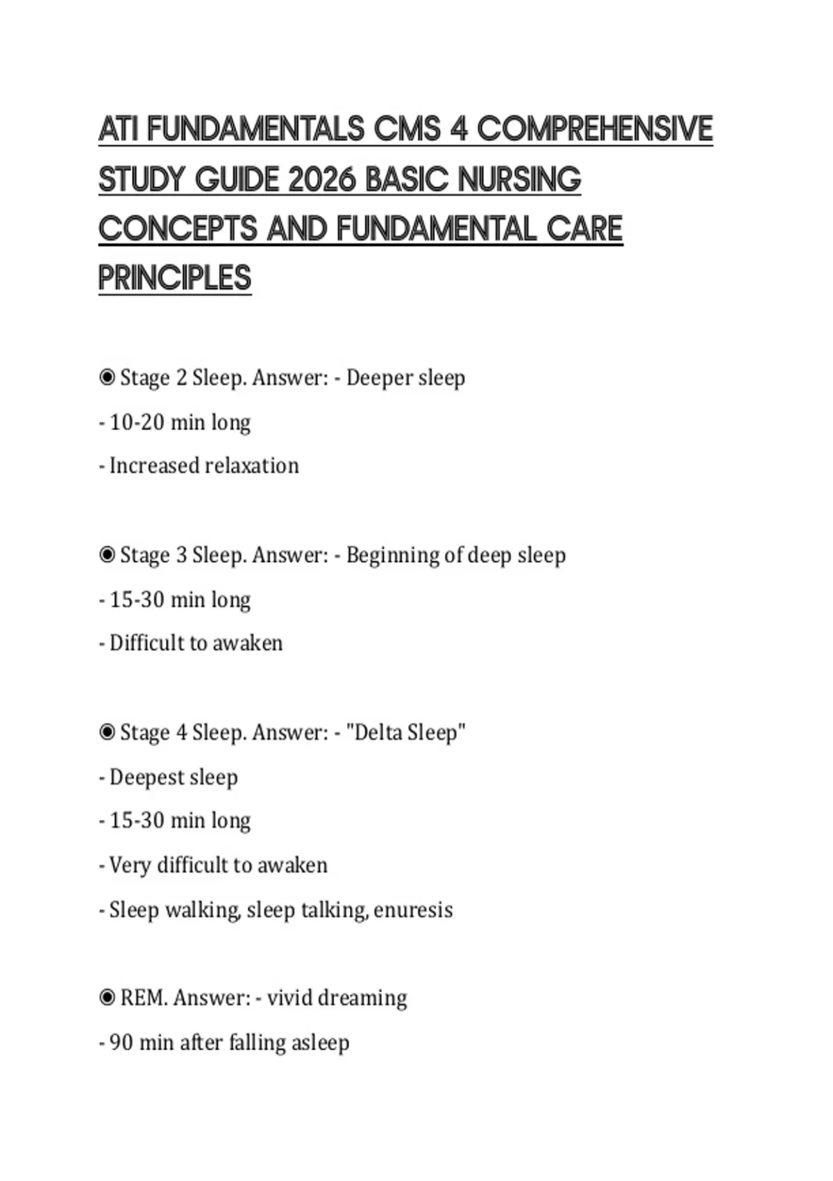 ATI FUNDAMENTALS CMS 4 COMPREHENSIVE STUDY GUIDE 2026 BASIC NURSING ...