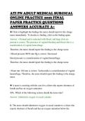 ATI PN ADULT MEDICAL SURGICAL&NewLine;ONLINE PRACTICE 2026 FINAL&NewLine;PAPER PRACTICE QUESTIONS&NewLine;ANSWERS ACCURATE A&plus;