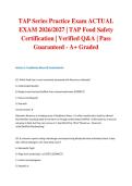 TAP Series Practice Exam ACTUAL EXAM 2026&sol;2027 &vert; TAP Food Safety Certification &vert; Verified Q&A &vert; Pass Guaranteed - A&plus; Graded