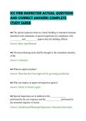 ICC FIRE INSPECTOR ACTUAL QUESTIONS&NewLine;AND CORRECT ANSWERS COMPLETE&NewLine;STUDY GUIDE