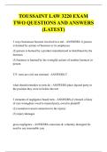 TOUSSAINT LAW 3220 EXAM &NewLine;TWO QUESTIONS AND ANSWERS &NewLine;&lpar;LATEST&rpar; 