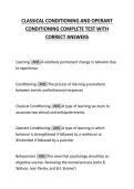 CLASSICAL CONDITIONING AND OPERANT &NewLine;CONDITIONING COMPLETE TEST WITH &NewLine;CORRECT ANSWERS