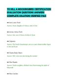 TO KILL A MOCKINGBIRD CERTIFICATION&NewLine;EVALUATION QUESTIONS ANSWERS&NewLine;COMPLETE SOLUTION VERIFIED PASS