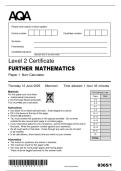 AQA Level 2 Further Maths Paper 1 Non-Calculator 2025 and Marking Scheme&NewLine;&NewLine;