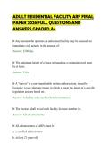 ADULT RESIDENTIAL FACILITY ARF FINAL&NewLine;PAPER 2026 FULL QUESTIONS AND&NewLine;ANSWERS GRADED A&plus;