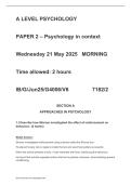 AQA A LEVEL MAY JUNE 2025 PSYCHOLOGY PAPER 2 PAPER