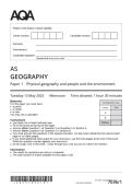 AQA AS LEVEL MAY JUNE 2025 GEOGRAPHY AS LEVEL PAPER 1 QUESTION PAPER