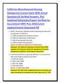 California Manufactured Housing&NewLine;Salesperson License Exam With Actual&NewLine;Questions & Verified Answers&comma; Plus&NewLine;Explained Rationales&sol;Expert Verified For&NewLine;Guaranteed 100&percnt; Pass 2026&sol;Latest&NewLine;Update&sol;Instant Download Pdf