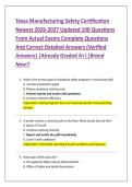 Texas Manufacturing Safety Certification &NewLine;Newest 2026-2027 Updated 100 Questions &NewLine;From Actual Exams Complete Questions &NewLine;And Correct Detailed Answers &lpar;Verified &NewLine;Answers&rpar; &vert;Already Graded A&plus;&vert;&vert;Brand &NewLine;New&excl;&excl;  