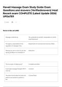 Hawaii Massage Exam Study Guide Exam Questions and Answers &lpar;VerifiedAnswers&rpar; Most Recent exam COMPLETE  &lpar;Latest Update 2026&rpar; UPDATE&excl;&excl;