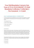 Texas Mold Remediation Contractor State Exam ACTUAL EXAM 2026&sol;2027 &vert; TX Mold Remediation Certification &vert; Verified Q&A &vert; Pass Guaranteed - A&plus; Graded