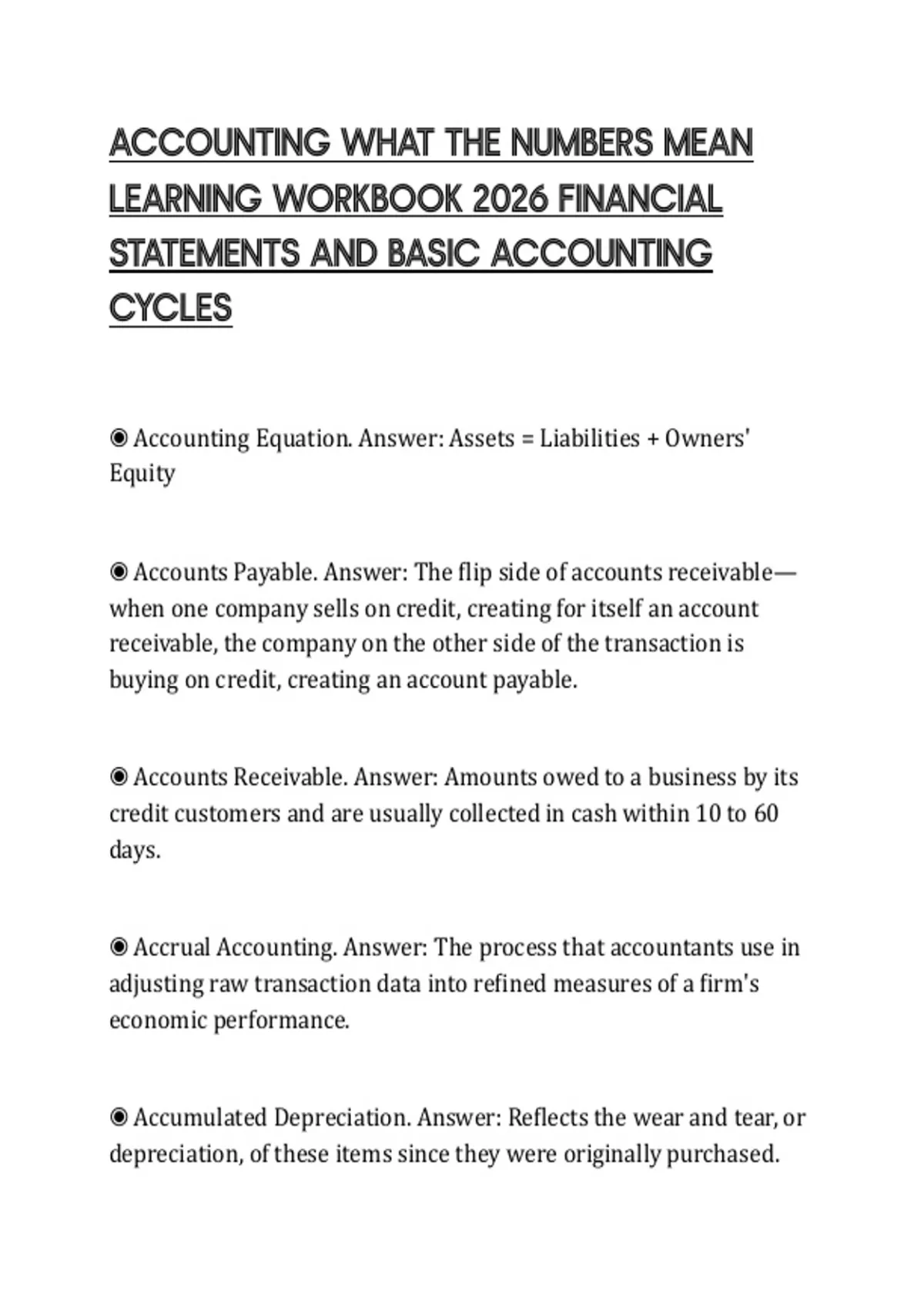 ACCOUNTING WHAT THE NUMBERS MEAN LEARNING WORKBOOK 2026 FINANCIAL STATEMENTS AND BASIC ...