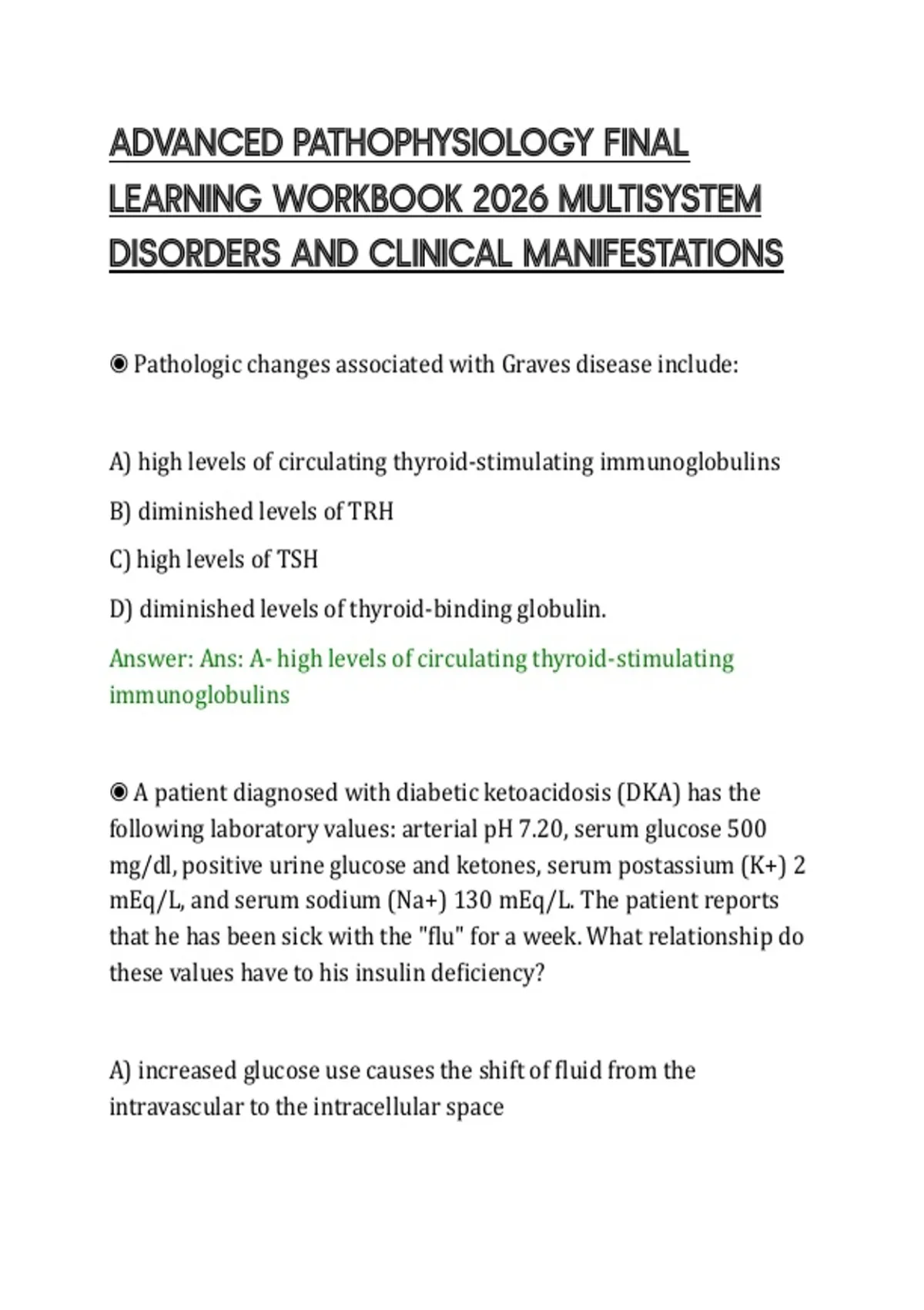 ADVANCED PATHOPHYSIOLOGY FINAL LEARNING WORKBOOK 2026 MULTISYSTEM ...