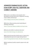 ADVANCED PHARMACOLOGY ACTUAL&NewLine;EXAM SCRIPT 2026 FULL QUESTIONS AND&NewLine;CORRECT ANSWERS&NewLine;