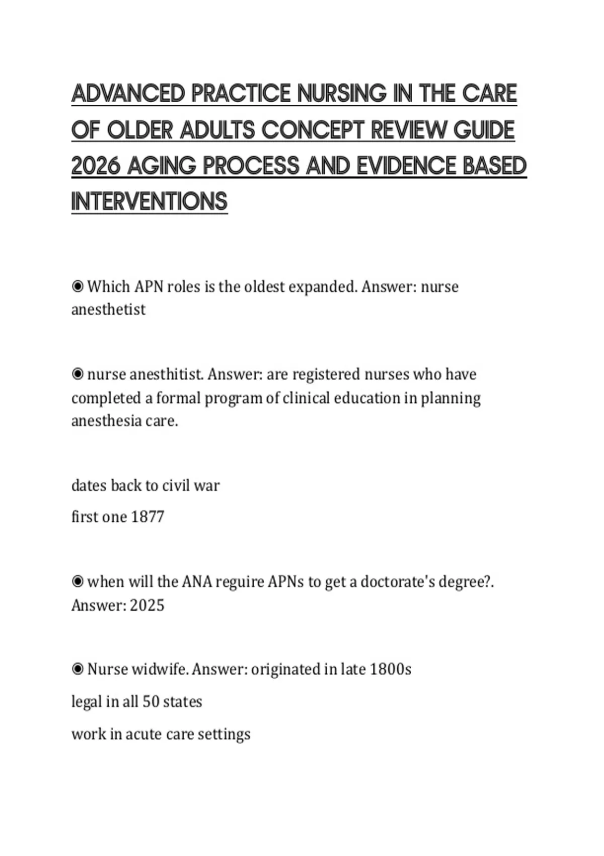 ADVANCED PRACTICE NURSING IN THE CARE OF OLDER ADULTS CONCEPT REVIEW ...