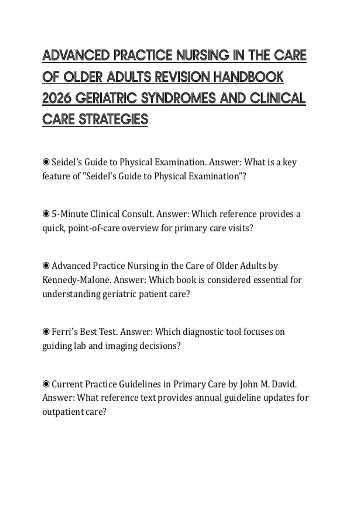 ADVANCED PRACTICE NURSING IN THE CARE OF OLDER ADULTS REVISION HANDBOOK ...