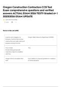 Oregon Construction Contractors CCB Test Exam comprehensive questions and verified answers ACTUAL EXAM 2026 TEST&excl;&excl; Graded A&plus; &vert; 2025&vert;2026 EXAM UPDATE