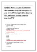 Certified Power Lineman Journeyman &NewLine;Licensing Exam Practice Test Questions &NewLine;And Correct Answers &lpar;Verified Answers&rpar; &NewLine;Plus Rationales 2026 Q&A Instant &NewLine;Download Pdf 