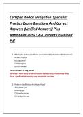 Certified Radon Mitigation Specialist &NewLine;Practice Exam Questions And Correct &NewLine;Answers &lpar;Verified Answers&rpar; Plus &NewLine;Rationales 2026 Q&A Instant Download &NewLine;Pdf 