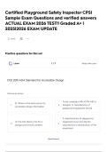 Certified Playground Safety Inspector CPSI Sample Exam Questions  and verified answers ACTUAL EXAM 2026 TEST&excl;&excl; Graded A&plus; &vert; 2025&vert;2026 EXAM UPDATE 