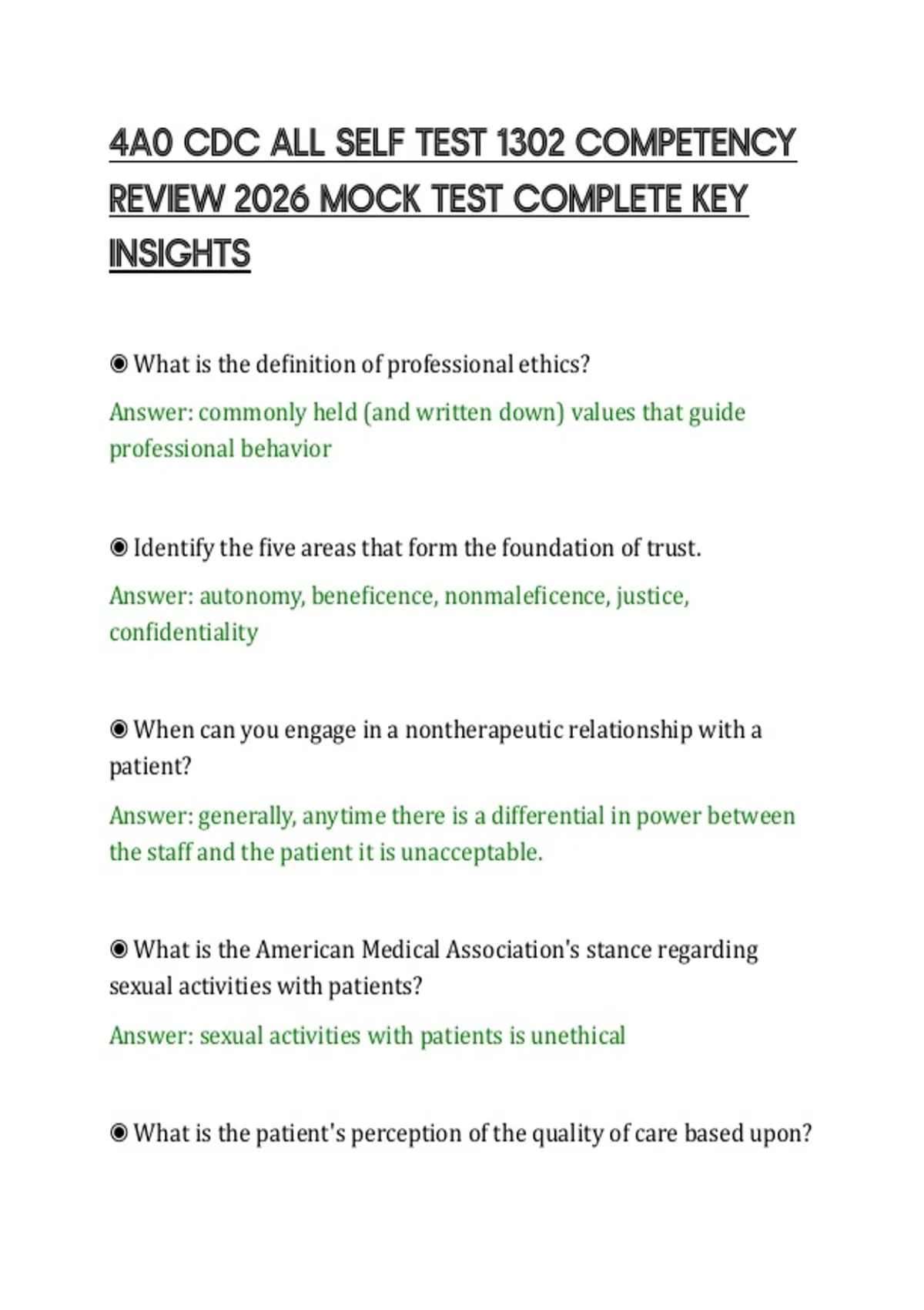 4A0 CDC ALL SELF TEST 1302 COMPETENCY REVIEW 2026 MOCK TEST COMPLETE ...