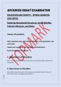 ADVANCED ESSAY EXAMINATION &NewLine;EDUCATION AND SOCIETY &ndash; SPRING SEMESTER &NewLine;2026 SERIES &NewLine;Exploring Educational Structures&comma; Social Mobility&comma; &NewLine;Cultural Influences&comma; and Policy 