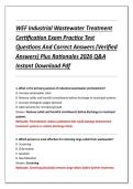 WEF Industrial Wastewater Treatment &NewLine;Certification Exam Practice Test &NewLine;Questions And Correct Answers &lpar;Verified &NewLine;Answers&rpar; Plus Rationales 2026 Q&A &NewLine;Instant Download Pdf 
